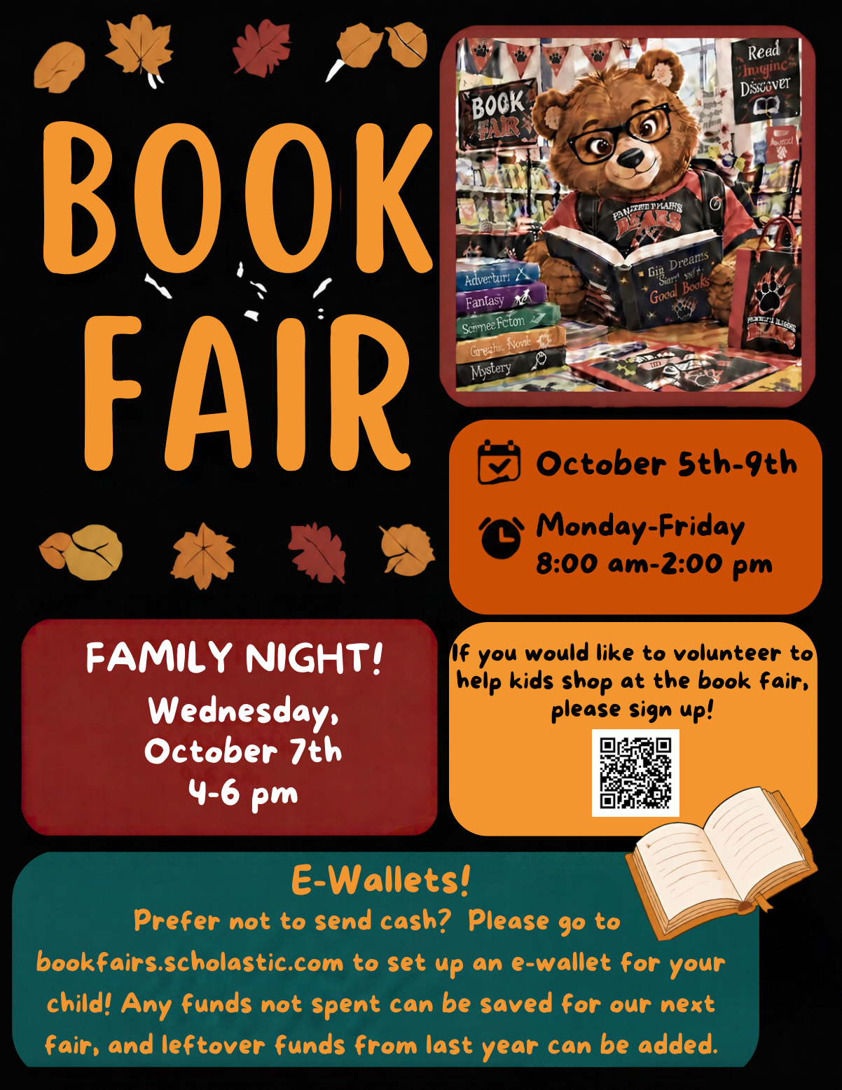 Somerset Aliante Book Fair: October 5–9, Monday–Friday, 8:00 a.m.–2:00 p.m.; Family Night Wednesday, October 7, 4–6 p.m.